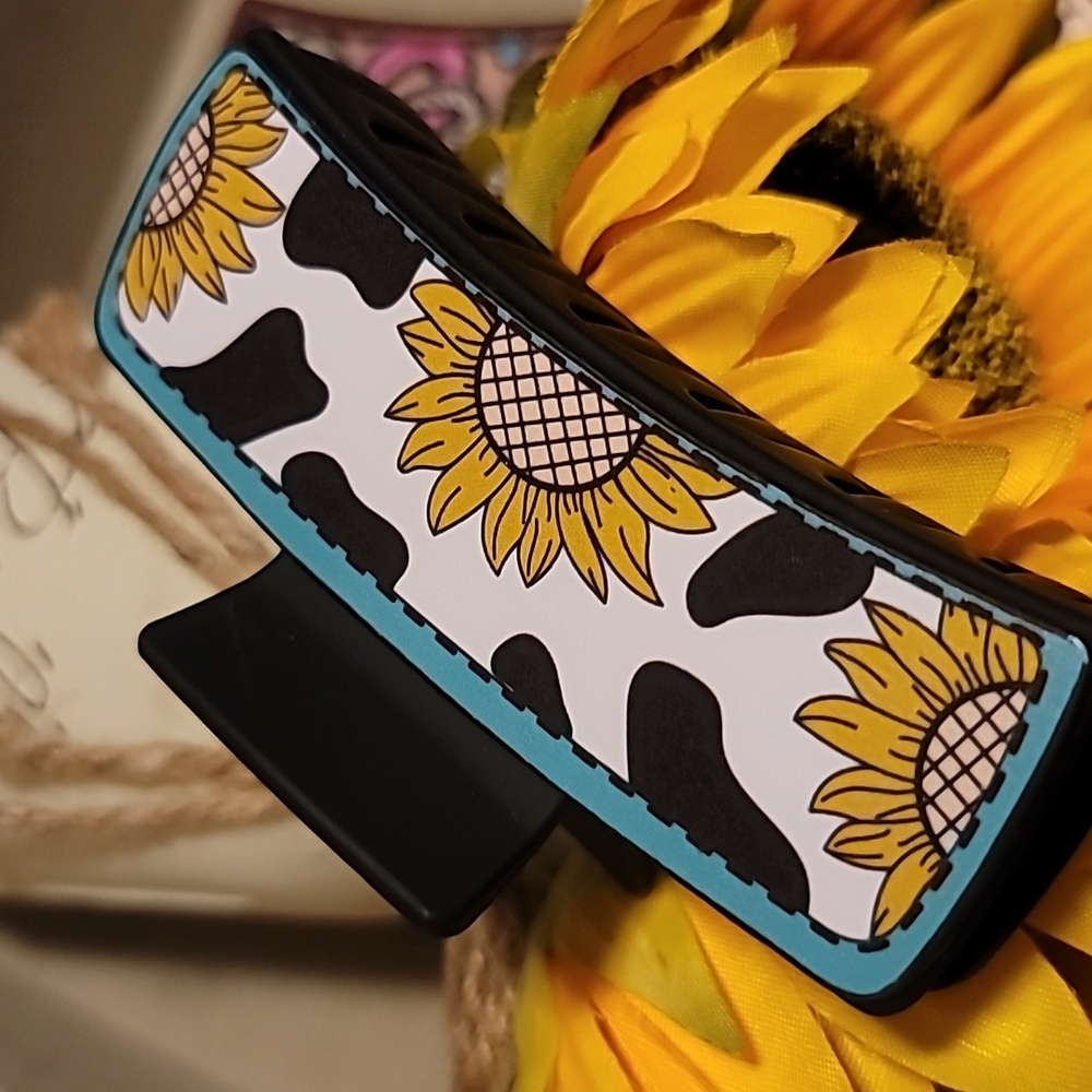 🌻Sunflower Cow Print  Large Hair Claw Clip🌻